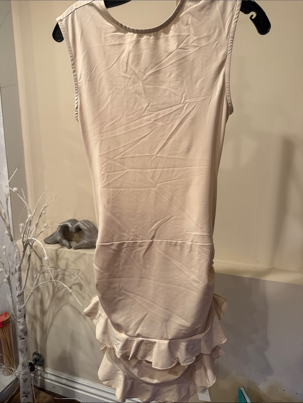 Commense Cream Sleeveless Ruffle-Hem Mini Dress